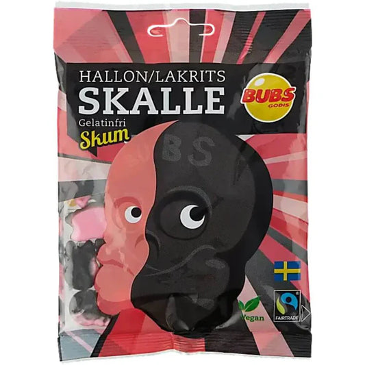 BUBS MINI RASPBERRY/LICORICE FOAM SKULLS 90G